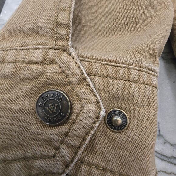 Wenven Jacket Mens Medium Khaki Field Military Utility Zip Snap Lined Canvas - Picture 8 of 15